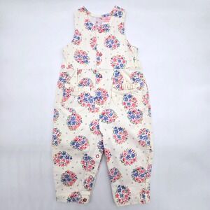 Vintage Petite Club Girls Cream Floral Corduroy Overalls Size 24 Months